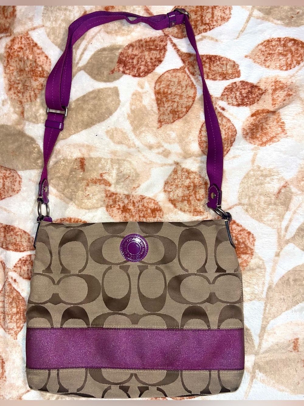 Y2K Coach Crossbody/ Shoulder Bag F19220 Purple Stripe and Classic C Pattern